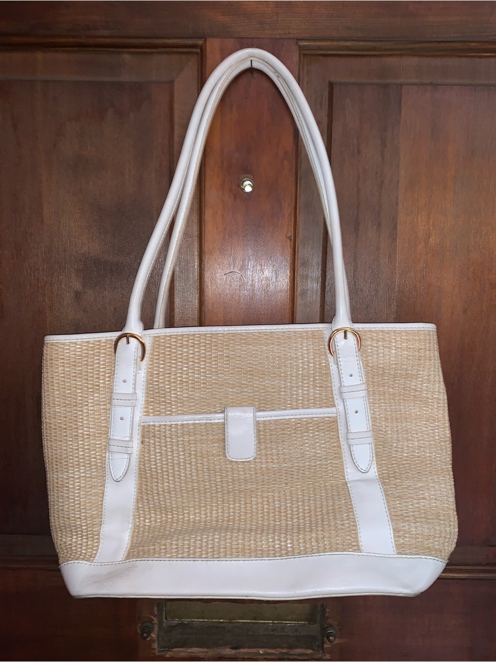 Maxx New York Natural Straw Tote with White Trim